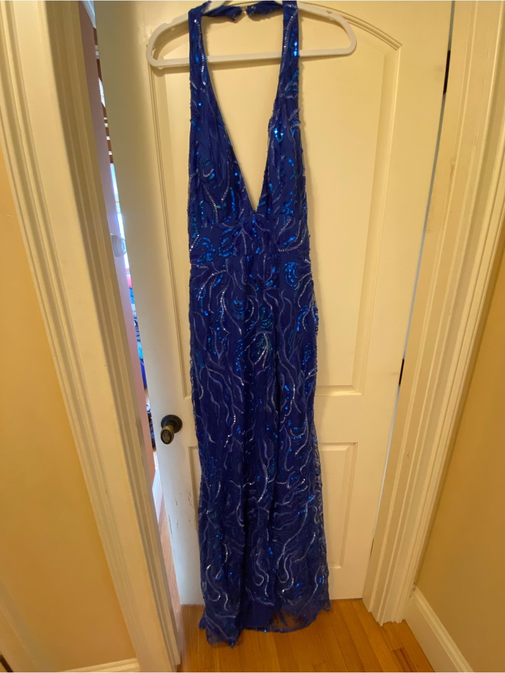 Royal Blue Sequin Halter Prom Dress